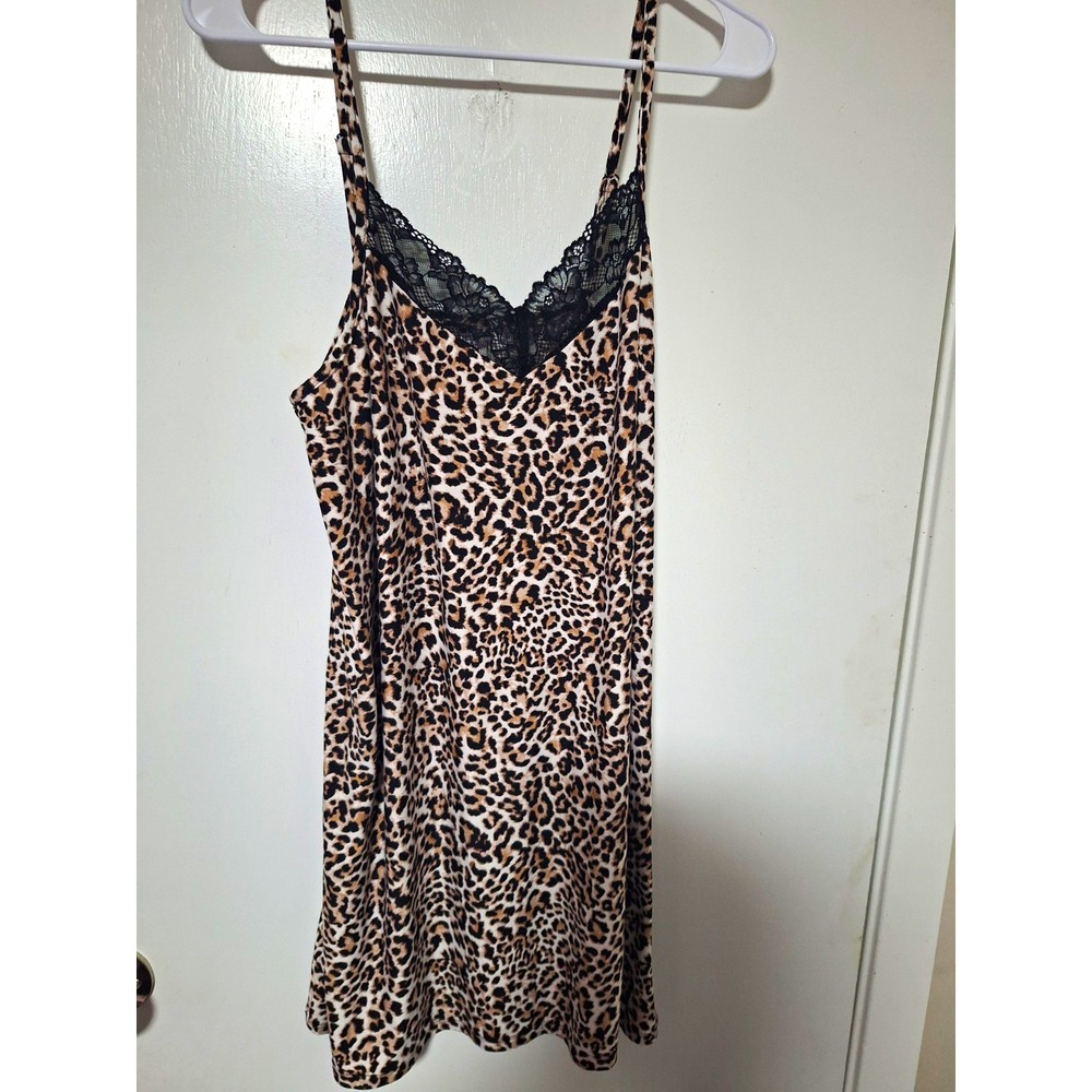 Joyspun Dreamy Soft Nightgown Large L Animal Print Leopard Lace Cami Slip Dress